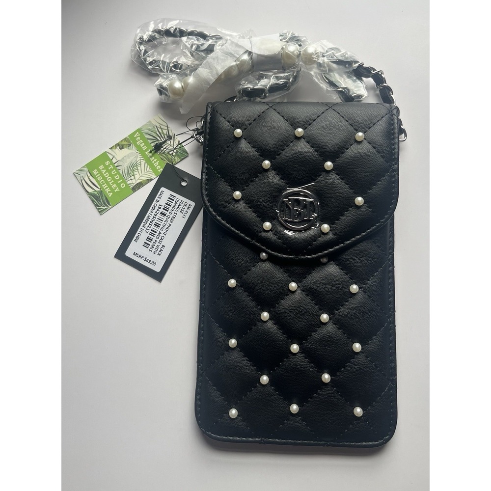 Studio Badgley Mischka Vegan Leather Phone Case with Diamond Quilting‎ Black